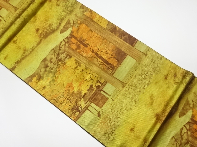 リサイクル　引箔紅葉風景模様袋帯